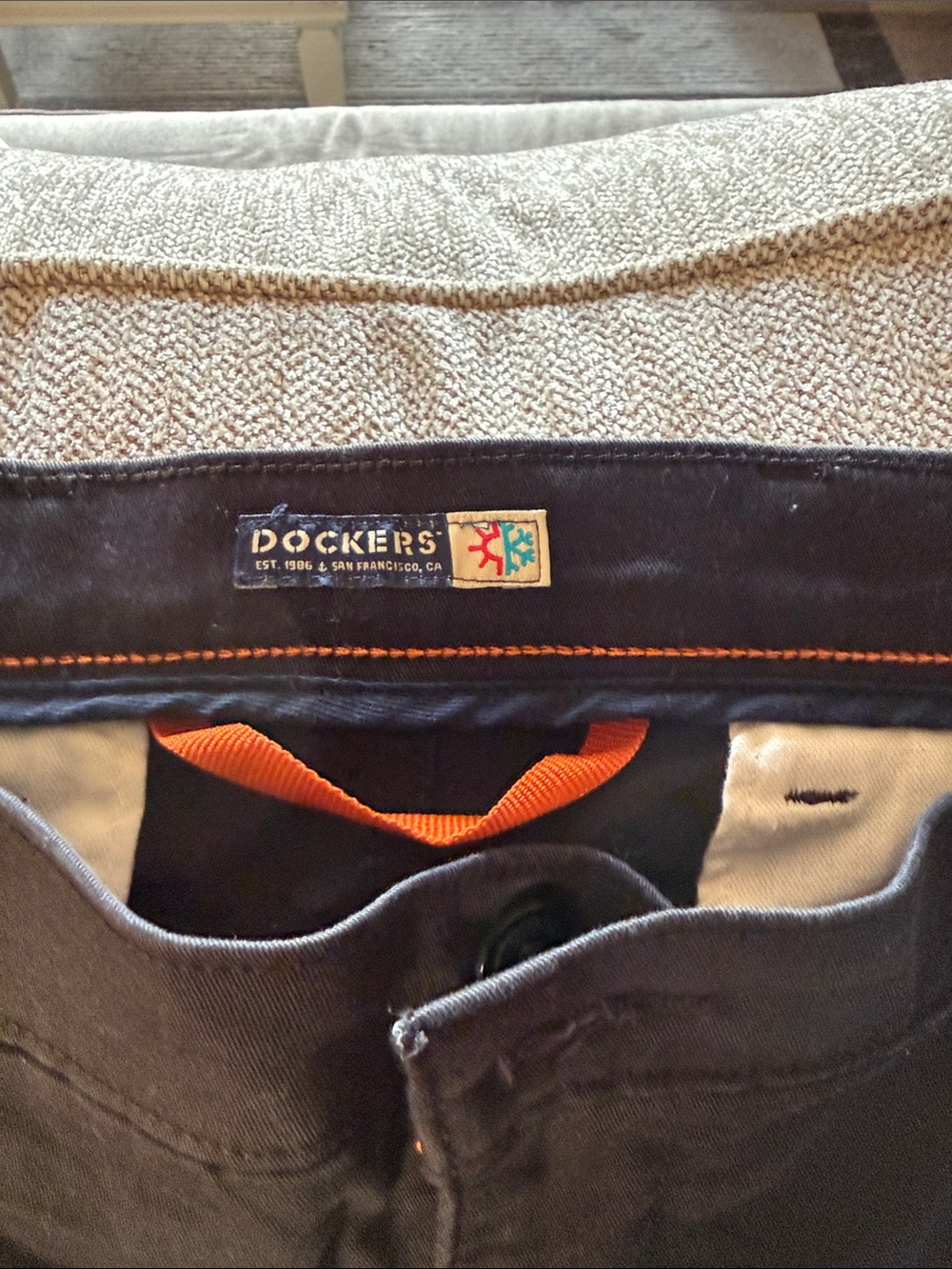 Dockers Men’s Dark Gray Pants with Orange Accent